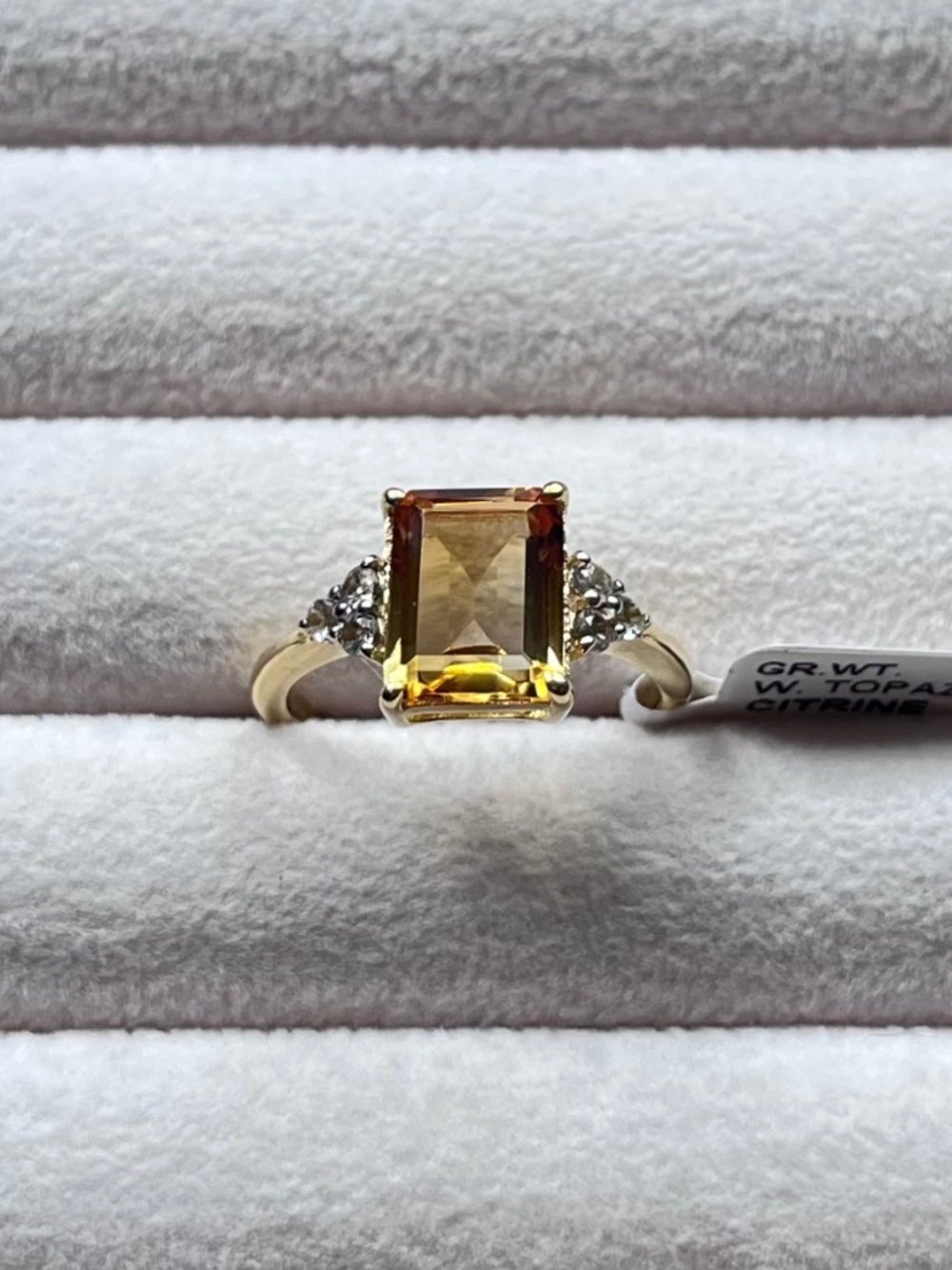 R164 | Genuine Emerald-Cut Citrine & White Topaz Ring